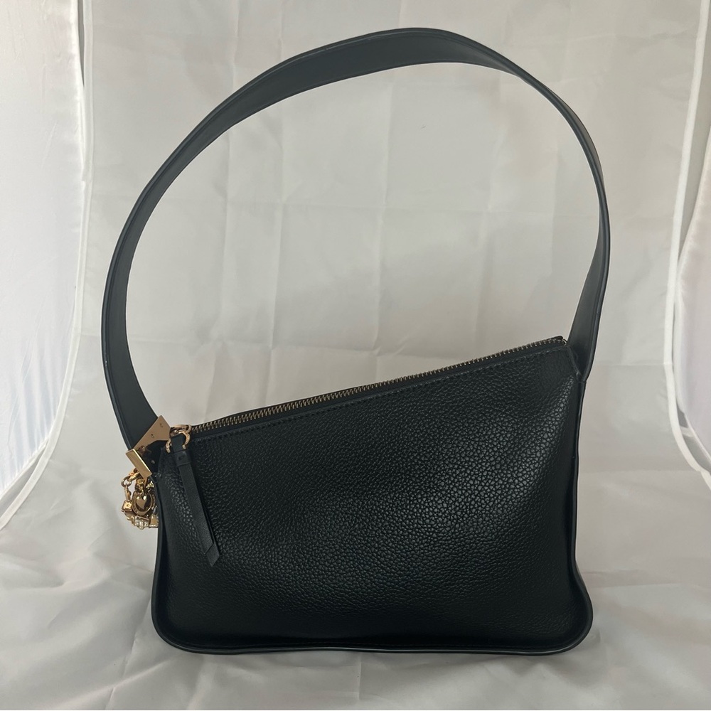 Luck & Zodiac Orion Shoulder Bag – Black Pebble Vegan Leather w/ Lucky Charms